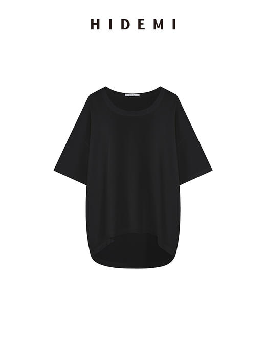 HIDEMI 极简百搭干爽缎面宽松圆领大廓形立体剪裁短袖上衣T恤 商品图8