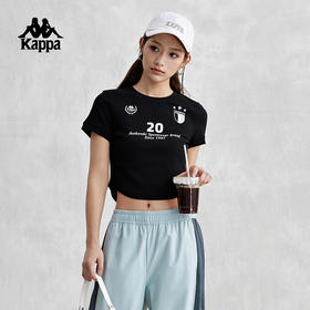 Kappa卡帕复古短袖2024新款女短款休闲T恤字母半袖夏K0E42TD22
