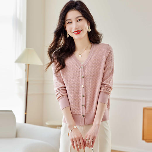 SC26-1520小个子短外套女针织衫2024新款纯色洋气质v领开衫宽松上衣薄外搭 商品图2