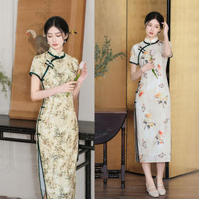 老上海复古国风小宽边长款短袖旗袍2024春夏新款玲珑麻女士旗袍裙