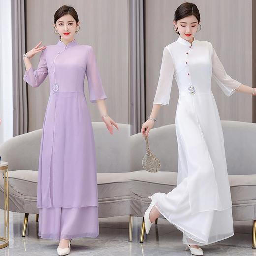 ZFN9074改良汉服女国风套装新中式盘扣上衣禅服旗袍连衣裙唐装茶服夏 商品图1