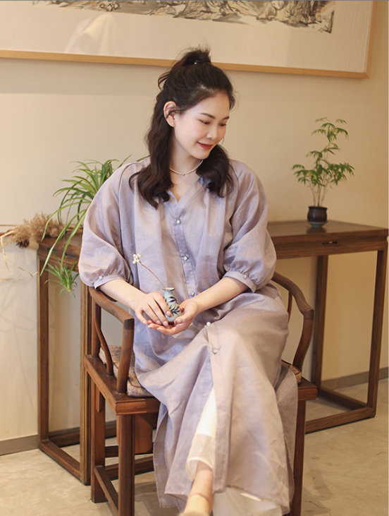 开衫连衣裙（23707030-银褐）