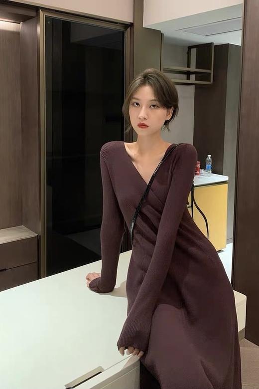 SIA SAYLOR 勃艮第红质感连衣裙 15055 商品图1