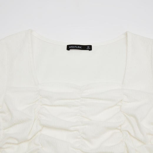 西遇T恤女方领荷叶边短款2020新款复古褶皱纯色短袖D0300204 商品图2