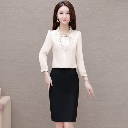 QYM-2138新中式国风衬衫女2024年春款短款雪纺上衣长袖修身时髦洋气小衫 商品图2