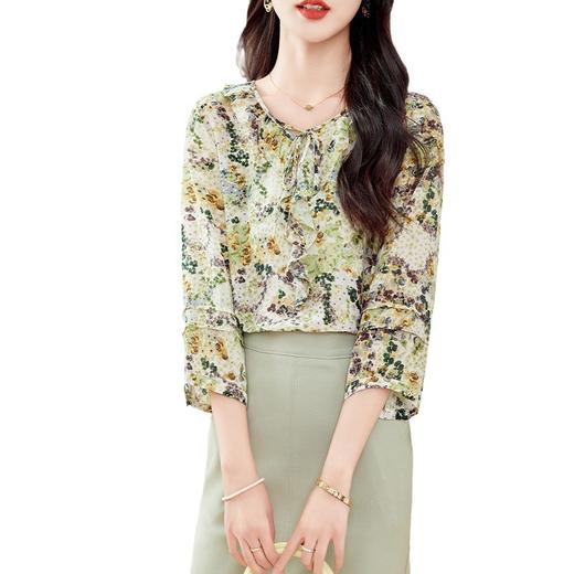 TC19128 真丝衫女2024春秋新款时尚洋气宽松显瘦长袖打底衫桑蚕丝碎花上衣 商品图4