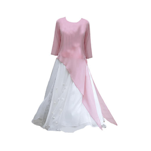 XYDD2150 2024春夏新中式女装国风复古百搭圆领不对称衬衫上衣提花裙两件套 商品图4