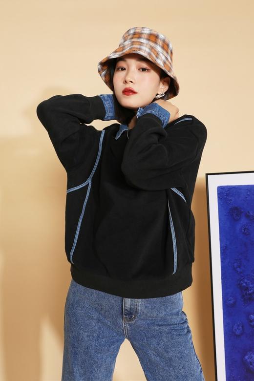 WHO KNOWS 牛仔拼接领假两件式卫衣 14539 商品图0