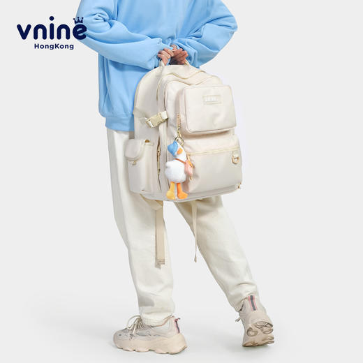 第九城VD233906 高中生大学生书包女生初中生多功能双肩包背包出差旅行包15.6英寸电脑包男 卡其色 商品图4