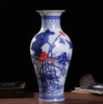 【青花荷花釉里红】1个/份 图案自选 高约36cm（景德镇发货） 商品图0