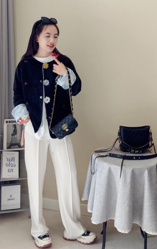 祥云滚边袖丝绒夹棉国风外套棉服 商品图3