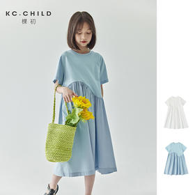 预售4.4发 棵初夏季新款女童针织拼接连衣裙2024亲子款设计感纯色A字连衣裙