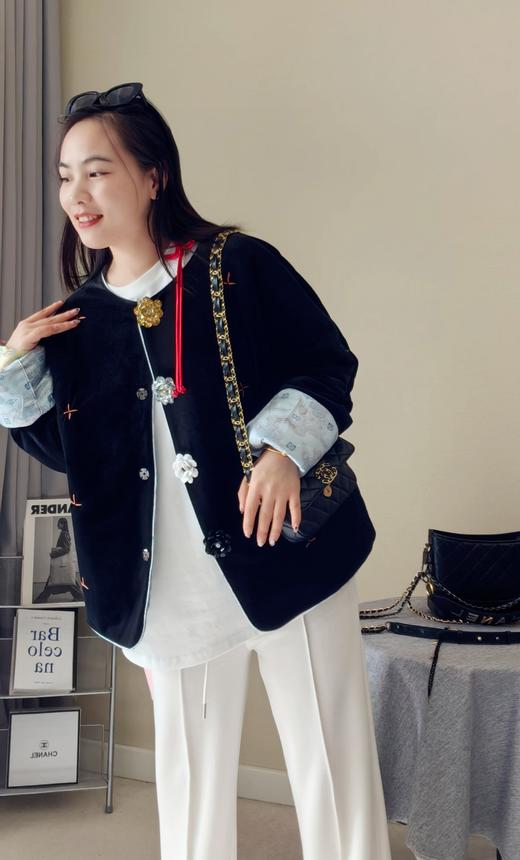 祥云滚边袖丝绒夹棉国风外套棉服 商品图4