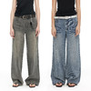 NUTH 立体抓褶设计水洗做旧宽松直筒阔腿牛仔裤 商品缩略图1