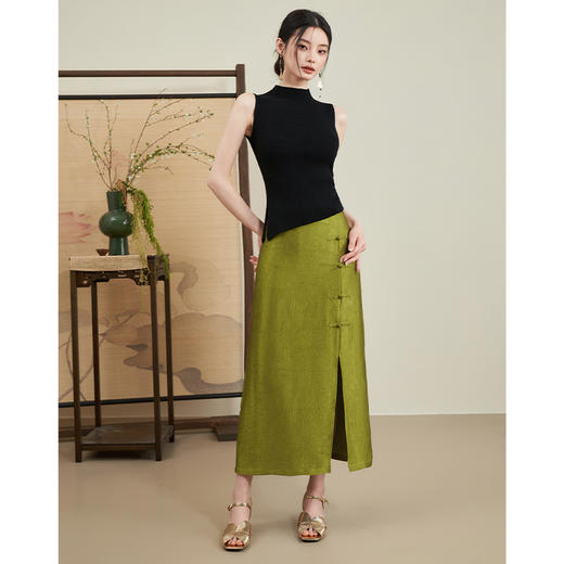 新中式国风复古盘扣半身裙新款气质优雅侧开叉中长裙V0440181 商品图1