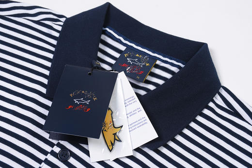 鲨鱼 简约刺绣小方标 条纹纯棉短袖POLO衫 PSS160 商品图3