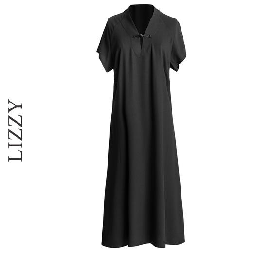LIZZY 简约新中式国风V领廓版型连肩袖A摆醋酸连衣裙7606 商品图4