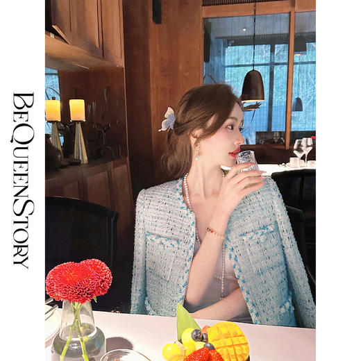 BeQueenStory【清河白兰地】时尚编织提花内里圆领小香风上衣女外套 商品图4