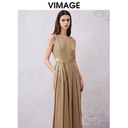VIMAGE纬漫纪夏季新款时尚无袖百搭显瘦露腰百褶连衣裙V2107738 商品图2