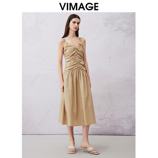 VIMAGE纬漫纪夏季新款V领显瘦洋气吊带连衣裙V2107718 商品图1