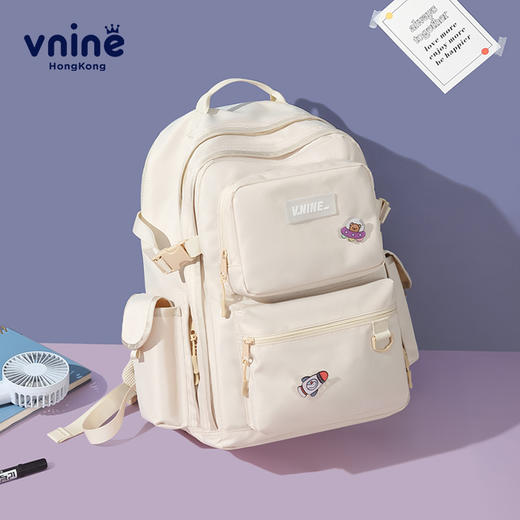 第九城VD233906 高中生大学生书包女生初中生多功能双肩包背包出差旅行包15.6英寸电脑包男 卡其色 商品图3