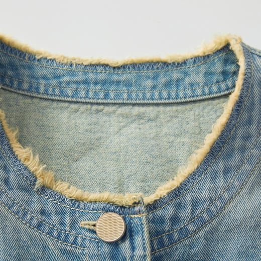 谜底牛仔马甲外套女2024夏新品复古文艺风荷叶袖短上衣242MW0562 商品图3