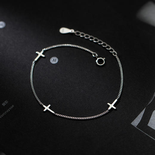 S925银韩版时尚简约三个光面十字架手链清新气质手饰 商品图1