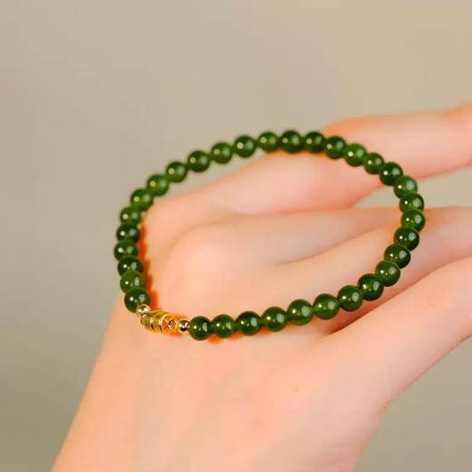 【推荐】小绿莺和田玉菠菜绿碧玉手链 颗颗精选 润如凝脂 商品图0