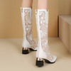 【预售5天】春季新款，刺绣网纱透气拼接民族风粗跟长靴JJ-224-3 商品缩略图7