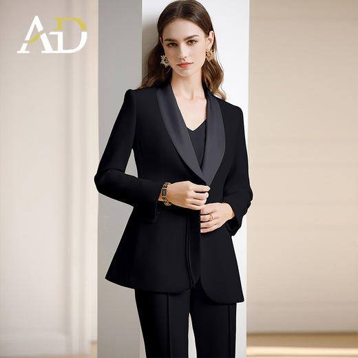 AD黑色西装套装女新中式盘扣职业装西服春季2024新款阔腿裤正装 商品图1