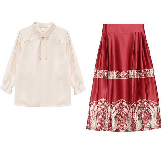 时髦洋气，春款短款国风七分袖小衫印花长款百褶时尚马面裙两件套QYM-AH-24A2144-L 商品图4
