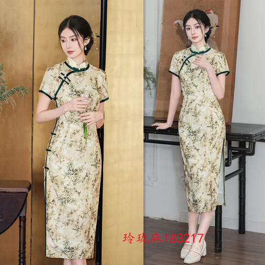老上海复古国风小宽边长款短袖旗袍2024春夏新款玲珑麻女士旗袍裙 商品图2