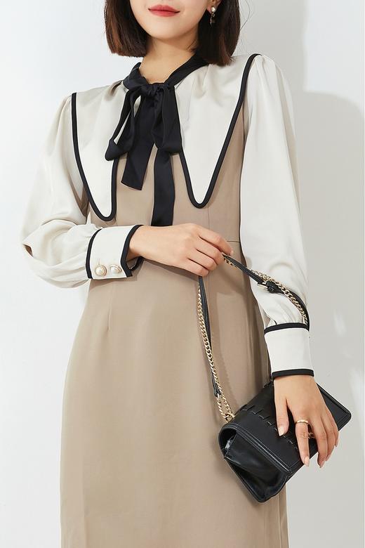 amadella 米杏撞色光泽感连衣裙 14130 商品图1