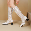 【预售5天】春季新款，刺绣网纱透气拼接民族风粗跟长靴JJ-224-3 商品缩略图6