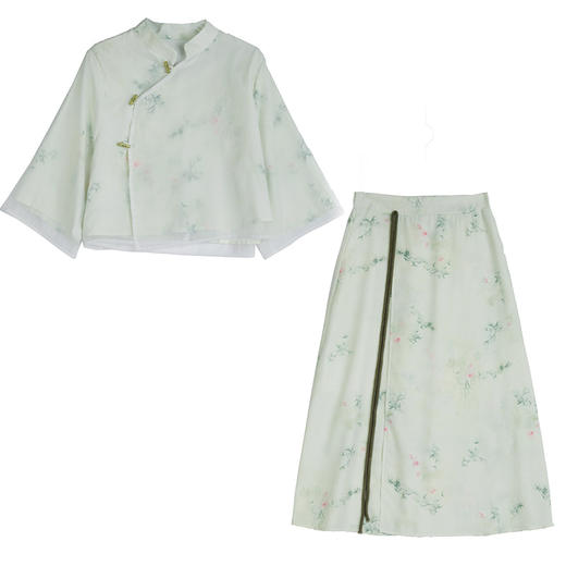 夏季新款，国风印花改良旗袍上衣+半身裙新中式汉服裙两件套装SJ-6632 商品图4