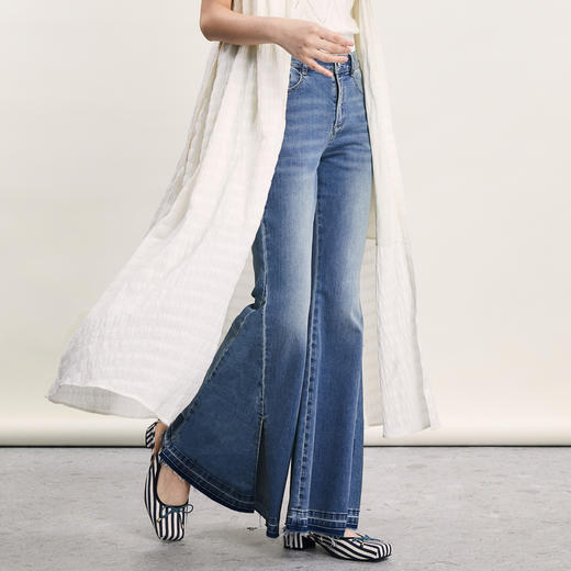 谜底大喇叭裤女2024年夏新品复古高腰修身绣花牛仔长裤242MK0516 商品图1