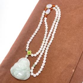 天山翠吊坠-大佛公配圆珠项链