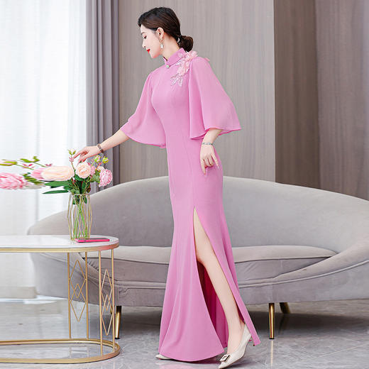 XYQE9310 2024新款民族风拼接走秀长款旗袍裙中国风气质显瘦飘逸舞台演出服 商品图2