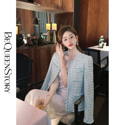 BeQueenStory【清河白兰地】时尚编织提花内里圆领小香风上衣女外套 商品图0