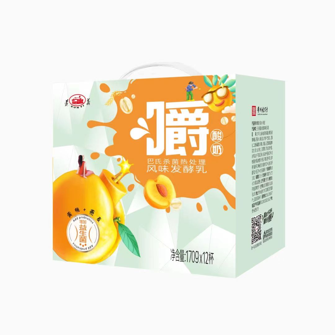 【皇氏乳业】爆珠燕麦嚼酸奶黄桃味（170gx12杯/箱）