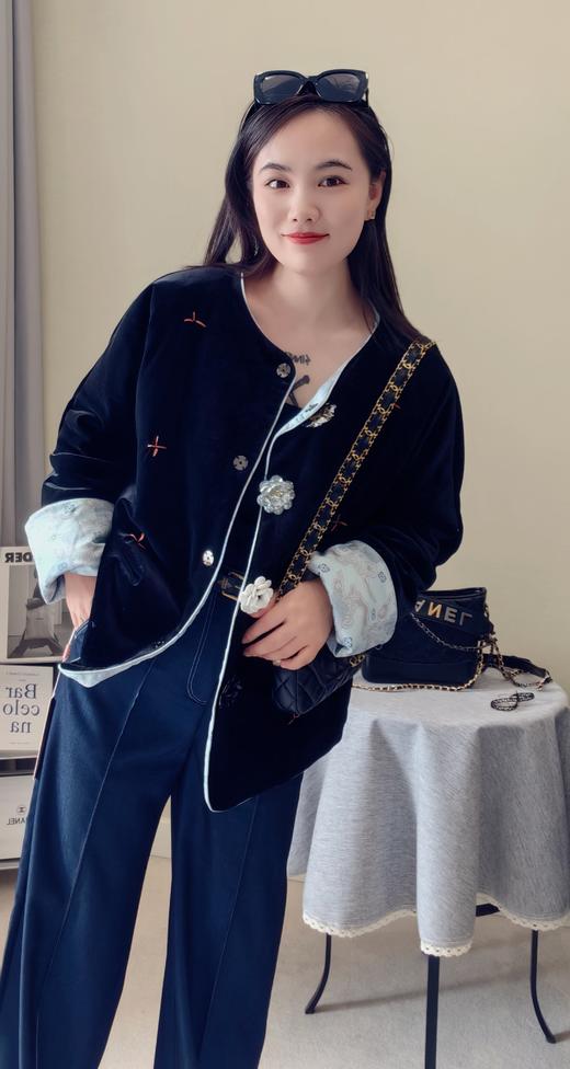 祥云滚边袖丝绒夹棉国风外套棉服 商品图0