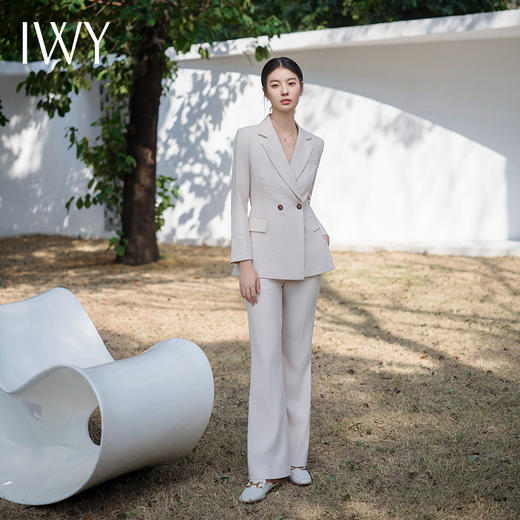 IWY/高级杏色职业西装套装女2024春气质干练商务正装经理微喇裤工作服C12312+P32312 商品图2