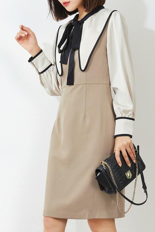 amadella 米杏撞色光泽感连衣裙 14130 商品图3