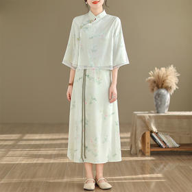 夏季新款，国风印花改良旗袍上衣+半身裙新中式汉服裙两件套装SJ-6632