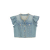 谜底牛仔马甲外套女2024夏新品复古文艺风荷叶袖短上衣242MW0562 商品缩略图4
