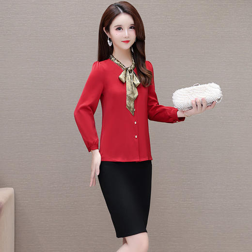 QYM 24A2137-L通勤简约时尚修身减龄洋气雪纺衬衣 商品图2