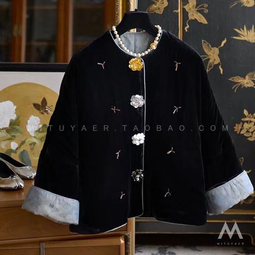 祥云滚边袖丝绒夹棉国风外套棉服 商品图7