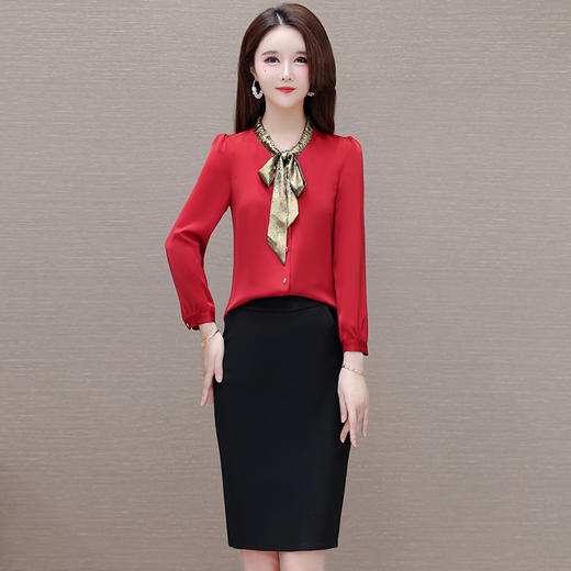 QYM 24A2137-L通勤简约时尚修身减龄洋气雪纺衬衣 商品图0