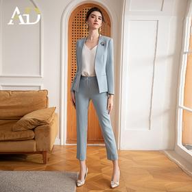 AD高级感时尚西装套装女醋酸接拼无领西服外套播音艺考主持人正装