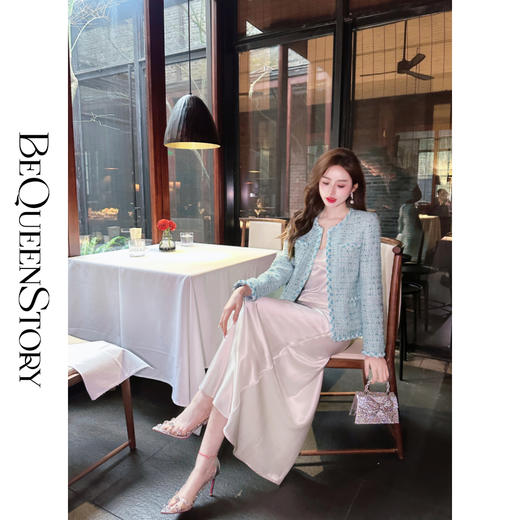 BeQueenStory【清河白兰地】时尚编织提花内里圆领小香风上衣女外套 商品图3